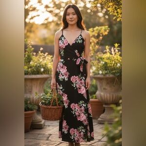 DREAM OF ME BLACK FLORAL MAXI DRESS WITH SIDE SLIT